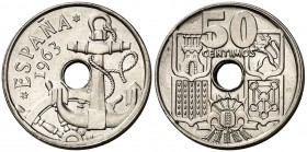 1963*1963. Franco. 50 céntimos. (AC. 28). 4,04 g. S/C-.