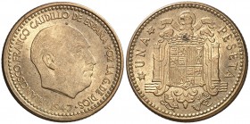 1947*1952. Franco. 1 peseta. (AC. 52). 3,49 g. Escasa así. S/C-.