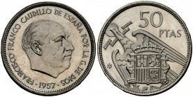 1957*69. Franco. 50 pesetas. (AC. 138). Sólo en tira. Rara. Proof.