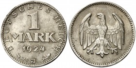 1924. Alemania. J (Hamburgo). 1 marco. (Kr. 42). 5 g. AG. EBC.
