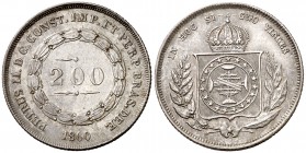 1860. Brasil. Pedro II. 200 reis. (Kr. 469). 2,53 g. AG. EBC+.