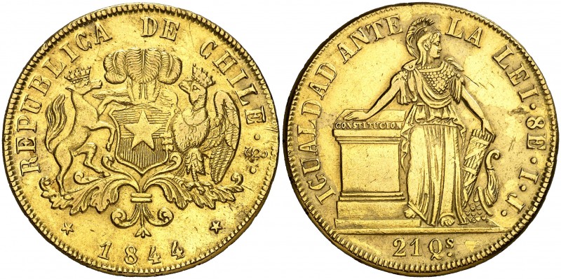 1844. Chile. Santiago. IJ. 8 escudos. (Cal.Onza 1649) (Fr. 41) (Kr. 104.2). 27,1...