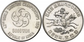 1978. Corea del Sur. 5000 won. (Kr. 23). 22,94 g. AG. 42º Campeonato Mundial de Tiro. S/C-.