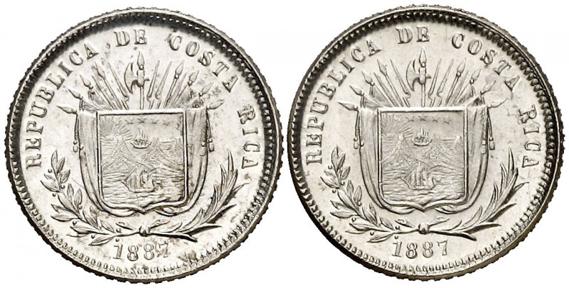 1887. Costa Rica. 5 centavos. (Kr. 125). 2 monedas. S/C.