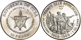 1989. Cuba. 10 pesos. (Kr. 162). 31,12 g. AG. Triunfo de la Revolución. Acuñación de 2000 ejemplares. Proof.