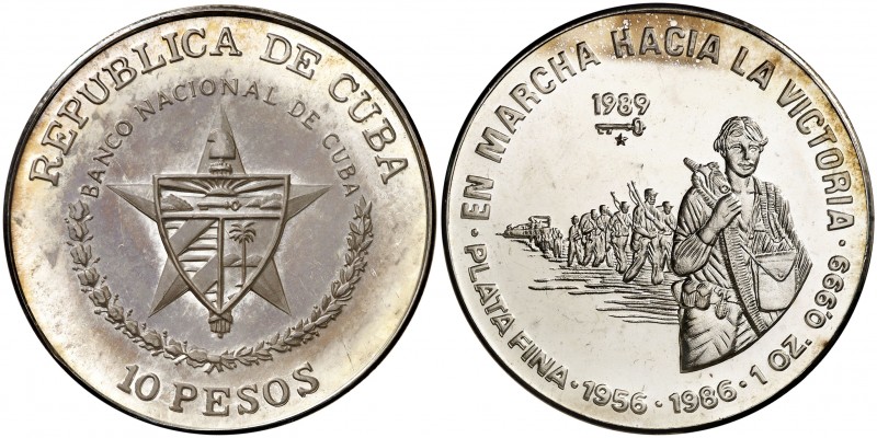 1989. Cuba. 10 pesos. (Kr. 164). 31,10 g. AG. En marcha hacia la victoria. Acuña...
