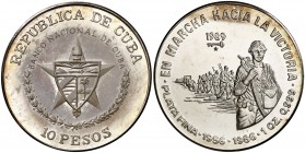 1989. Cuba. 10 pesos. (Kr. 164). 31,10 g. AG. En marcha hacia la victoria. Acuñación de 2000 ejemplares. Proof.