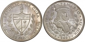 1990. Cuba. 50 pesos. (Kr. 295). 155,58 g. AG. V Centenario-Fernando el Católico. Acuñación de 2000 ejemplares. Proof.