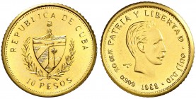1988. Cuba. 10 pesos. (Fr. 24) (Kr. 211). 3,10 g. AU. Acuñación de 50 ejemplares. S/C.