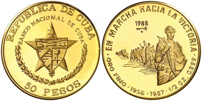 1988. Cuba. 50 pesos. (Fr. 17) (Kr. 208). 15,52 g. AU. En marcha hacia la victor...