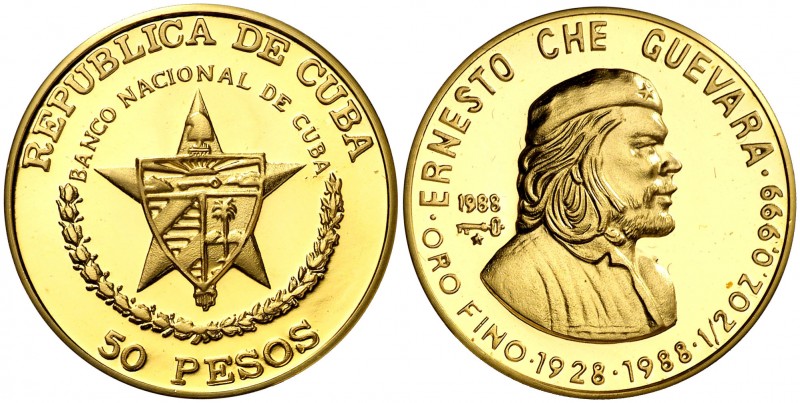1988. Cuba. 50 pesos. (Fr. 18) (Kr. 209). 15,58 g. AU. Ernesto Che Guevara. Acuñ...