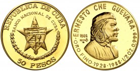 1988. Cuba. 50 pesos. (Fr. 18) (Kr. 209). 15,58 g. AU. Ernesto Che Guevara. Acuñación de 150 ejemplares. Rara. Proof.