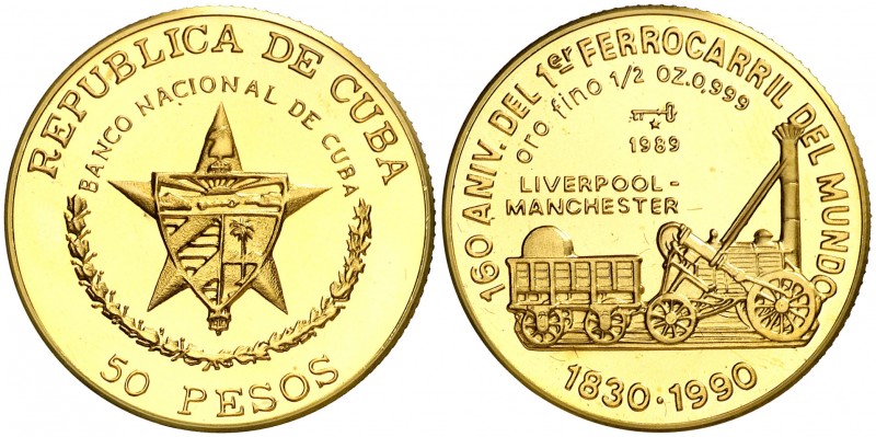 1989. Cuba. 50 pesos. (Fr. 28) (Kr. 313). 15,53 g. AU. 160º Aniversario del 1er ...