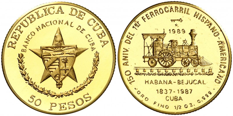 1989. Cuba. 50 pesos. (Fr. 30) (Kr. 314). 15,55 g. AU. 150º Aniversario del 1er ...