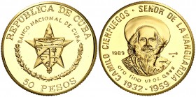 1989. Cuba. 50 pesos. (Fr. 36) (Kr. 331). 15,55 g. AU. Camilo Cienfuegos Gorriarán. Acuñación de 150 ejemplares. Rara. Proof.