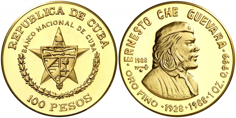 1988. Cuba. 100 pesos. (Fr. 15) (Kr. 203). 31,04 g. AU. Ernesto Che Guevara. Acu...