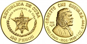 1988. Cuba. 100 pesos. (Fr. 15) (Kr. 203). 31,04 g. AU. Ernesto Che Guevara. Acuñación de 100 ejemplares. Rara. Proof.