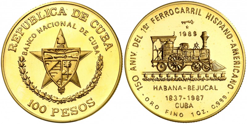 1989. Cuba. 100 pesos. (Fr. 29) (Kr. 317). 31,08 g. AU. 150º Aniversario del 1er...