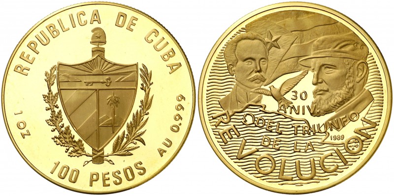 1989. Cuba. 100 pesos. (Fr. 40) (Kr. 448). (31,10 g). AU. 30º Aniversario de la ...