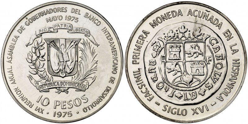 1975. República Dominicana. 10 pesos. (Kr. 37). 27,27 g. AG. XVI Asamblea de Gob...