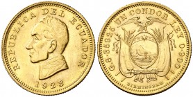 1928. Ecuador. Birmingham. 1 cóndor. (Fr. 11) (Kr. 74). 8,33 g. AU. Muy escasa. EBC.