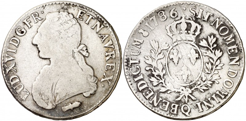 1786. Francia. Luis XVI. Perpignan. 1 ecu. (Kr. 564.13) (Gadoury 356). 28,38 g. ...