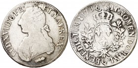 1786. Francia. Luis XVI. Perpignan. 1 ecu. (Kr. 564.13) (Gadoury 356). 28,38 g. AG. MBC-.