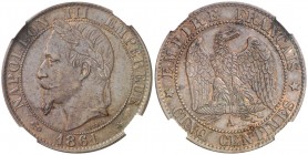 1861. Francia. Napoleón III. A (París). 5 céntimos. (Kr. 797). CU. EBC-/EBC.