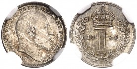 1906. Gran Bretaña. Eduardo VII. 1 penique. (Kr. 795). AG. Maundy set. En cápsula de la NGC como UNC Details nº 4725600-027. EBC+.