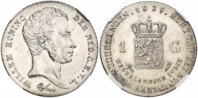 1839. Indias Orientales Holandesas. Guillermo I. 1 gulden. (Kr. 300a). AG. En cápsula de la NGC como AU Details, nº 4725605-012. Limpiada. (EBC).
