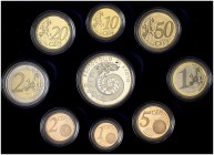 2007. Italia. 5 euros en plata del 5º Aniversario del protocolo de Kyoto y serie completa de 1, 2, 5, 10, 20 y 50 céntimos, y 1 y 2 euros 2007 en estu...