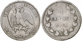 1864. México. Maximiliano. 1 centavo. (Kr. 384). 8,86 g. CU. Muy escasa. MBC/MBC-.