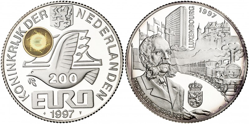 1997. Países Bajos. Beatriz. 200 euro. (Kr.UWC. 143). 155,50 g. AG. Luxemburgo. ...