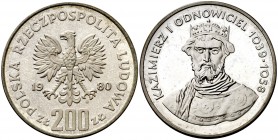 1980. Polonia. 200 zlotych. (Kr. 118). 17,58 g. AG. Escasa. Proof.