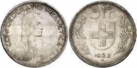 1923. Suiza. Berna. 5 francos. (Kr. 37). 24,92 g. AG. MBC.