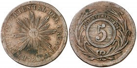 1854/40. Uruguay. 5 centésimos. (Kr. 1). 5,20 g. CU. MBC-/MBC.