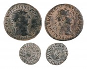 Lote de 4 bronces altoimperiales: 1 dupondio, 1 as de Trajano y 2 cuadrantes de Claudio y Calígula. MBC-/EBC-.