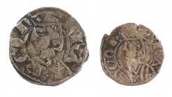 Jaume II (1291-1327). Aragón. Lote de 1 dinero y 1 óbolo jaqués. BC+/MBC-.