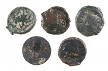 Lote de 4 senyals de Agramunt y 1 diner de Granollers. 5 monedas en total. A examinar. BC/BC+.
