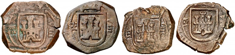 1618 (dos) y 1619 (dos). Felipe III. Segovia. 8 maravedís. Lote de 4 monedas dis...