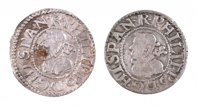 1612. Felipe III. Barcelona. 1/2 croat. 2 monedas. MBC-/MBC+.