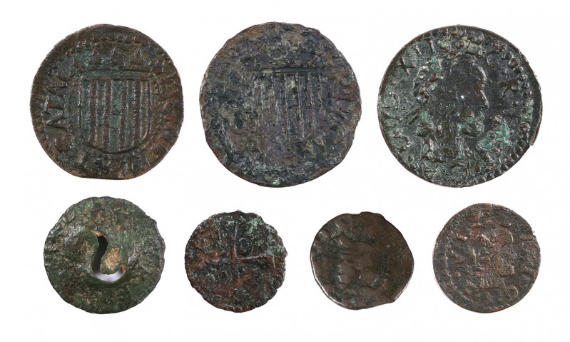Lote de 7 monedas de cobre catalanas, casi todos de la Guerra dels Segadors, alg...