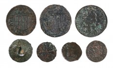 Lote de 7 monedas de cobre catalanas, casi todos de la Guerra dels Segadors, alguna falsa de época. A examinar. BC-/MBC-.