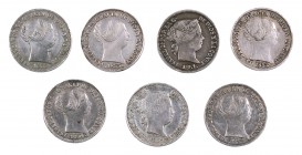 1852 a 1861. Isabel II. Barcelona. 1 real. Lote de 7 monedas, seis distintas. BC/MBC.