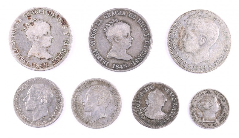 Carlos III a Alfonso XIII. Lote de 7 monedas de plata, de 1/2 real a 4 reales, d...