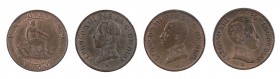 1870, 1906, 1912 y 1913. 1 céntimo. Lote de 4 monedas. EBC-/EBC.