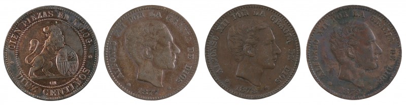 1870, 1877, 1878 y 1879. 10 céntimos. Lote de 4 monedas. MBC/MBC+.
