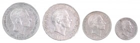 Alfonso XII. Manila. Lote de 4 monedas de 10 centavos 1985, 20 centavos 1985 y 50 centavos 1982 y 1985. MBC-/EBC-.