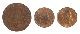 Brasil. Lote de 3 monedas de 20 reis 1829 y 10 reis 1870 (dos). MBC/EBC+.