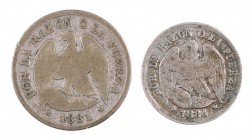 Chile. Lote de 2 monedas de 1/2 décimo 1884 y 1 décimo 1881. BC/MBC.